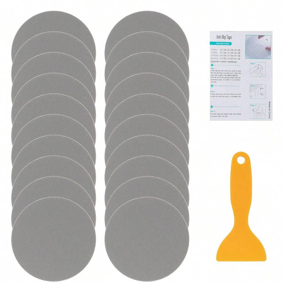 20PCS Anti-Slip Bathtub Stickers Round Shower Grip Decals With Scraper For Bath Tub, Shower & Stairs - Grey - View 1