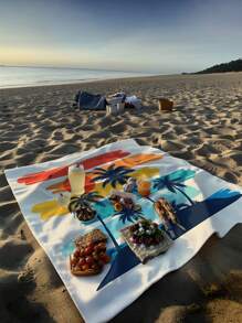 1pc New Outdoor Waterproof Anti-Sand Digital Printed Picnic Mat/Beach Towel, Fashionable And Fresh Pattern, Suitable For Camping And Picnics