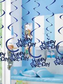 1件。玫瑰金生日派对螺旋装饰吊坠，生日字母螺旋装饰吊旗。“生日快乐”派对装饰布置，生日派对彩带。