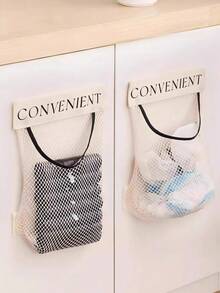 3 Packs Kitchen Trash Bag Storage Bags Wall Mounted Large Capacity Plastic Bag Storage Net Polyester Hanging Storage Net Bags For Bathroom, Kitchen, Hotel And College Dormitory, Space Saving Bedside Storage Bags, Socks Storage Bags, Small Car Mesh Bags - White - View 2