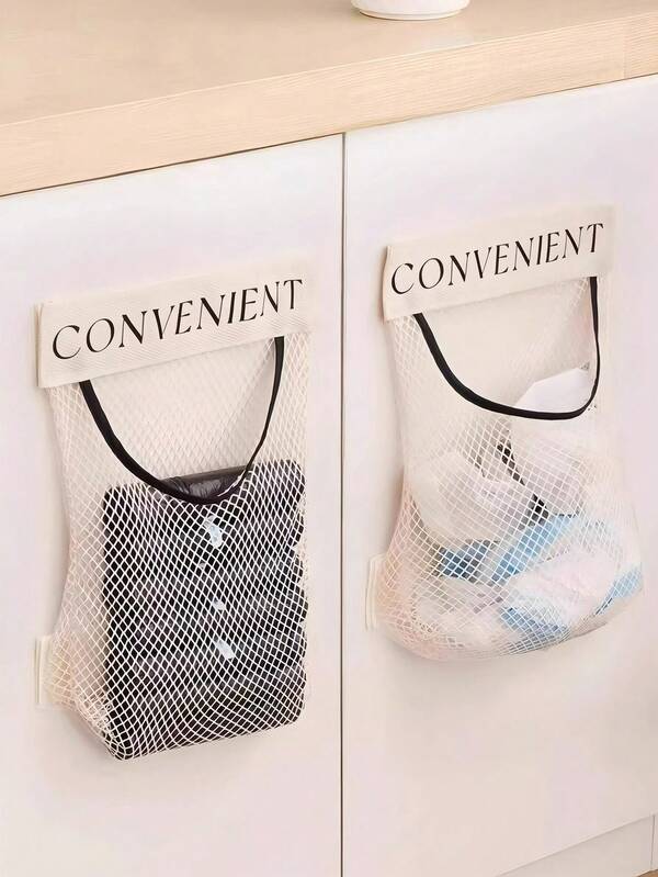 3 Packs Kitchen Trash Bag Storage Bags Wall Mounted Large Capacity Plastic Bag Storage Net Polyester Hanging Storage Net Bags For Bathroom, Kitchen, Hotel And College Dormitory, Space Saving Bedside Storage Bags, Socks Storage Bags, Small Car Mesh Bags