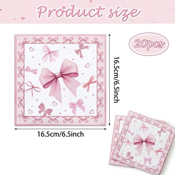 Pink Bow Napkins Bow Napkins Birthday Party Decorations Coquette White Pink Theme Disposable Paper Napkin For Bachelorette Bridal Engagement Party Supplies Decor