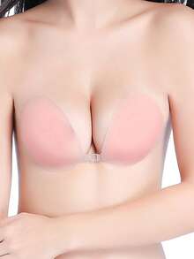 VKME 1pc Strapless Invisible Adhesive Silicone Bra Lifting Push Up Women's Adhesive Bra - Apricot - View 6