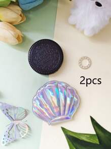 2 Stücke Dreifache Laser-Muschelspiegelchen und niedliche Schokoladen-Keksspiegelchen, tragbare doppelseitige Make-up-Nachbesserungs-Accessoires, Mini-Klappkosmetikspiegel für Outdoor