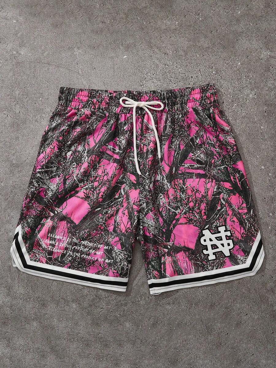 New Fashionable Loose Fit Plus Size Men's Shorts With Tree Branches Print Pattern