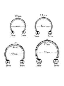 1pc Titanium Steel Hypoallergenic Horseshoe, Double Ball U-Shaped 16G Body Piercing Earrings, Nose Rings, Lip Rings, Versatile Ring With Captive Bead Retainer - steel color - View 13