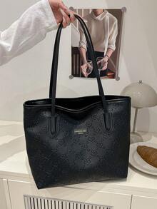 Tas Tote PU Mewah Minimalis Chic, Desain Merek Kecil Unik dengan Nuansa Mewah - Hitam - View 4