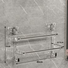 1 pieza Barra doble para toallas de baño de 40cm montada en la pared de acero inoxidable con ventosa, estantes ajustables para toallas para el hogar y el baño