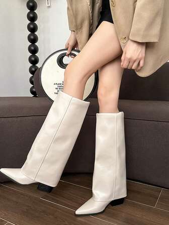 Women's Retro High-Shaft Boots, New French Style Versatile Western Cowgirl Boots, Knee-High Boots For Petite, Street Fashion