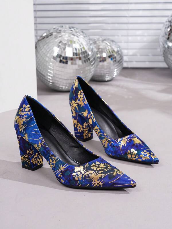Sapatos sociais femininos plus size, multicoloridos, estampados em champanhe, elegantes e confortáveis, com salto grosso