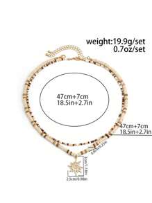 2pcs/Set Men's Summer Coconut Wooden Bead Niche Versatile Hip-Hop Personalized Double Pendant Necklace