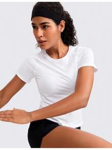 CRZ YOGA Seamless Short Sleeve Shirts For Women Breathable Running Workout Tops Athletic Gym Yoga Basic T-Shirts - màu xanh lá - Xem 9