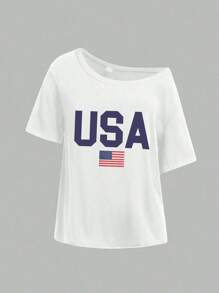 Teen Girl The Flag Of The United States USA Print Casual Loose Short Sleeve T-Shirts,Suitable For School, Vacation And Shopping