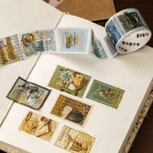 1 Rolle 2m Retro Stempeldekorative Washi Tape, kreative ästhetische Aufkleber, DIY-Dekorationen für Scrapbooking, Tagebücher, Geschenke, personalisierte Scrapbooks, Schulbedarf, Schulbedarf, Schulanfang