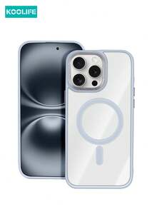 1 Pc Koolife Skin-Friendly Electroplated Transparent Magnetic Protective Case, Rhinestone Texture Ultra-Thin, Soft-Touch, Anti-Slip, Anti-Drop, Independent Buttons, PC+TPU Compatible With IPhone 12/12 Pro/12 Pro Max/13/13 Pro/13 Pro Max/14/14 Plus/14 Pro/14 Pro Max/15/15 Pro/15 Plus/15 Pro Max/16 Pro/16 Plus/16e/16 Pro Max Waterproof Shockproof Scratch Resistant - Far Peak Blue - View 1