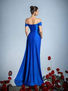 Faeriesty 女士优雅缎面露肩晚礼服，高开衩裙摆 | 完美适用于伴娘、晚宴、奢华婚礼、盛大晚会或红毯亮相 | 伴娘礼服，夏季度假装扮