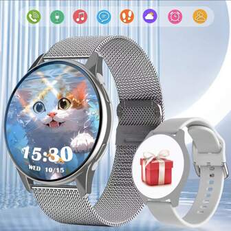 1pc New 1.50inch Full Screen Touch Silicone Strap Smart Watch, Support Call/Answer, Step/Calorie Tracker, Notification, Remote Camera, Wireless Music, 3 Colors: Black, Gold, Silver, Suitable For Friends, Couples, Students As Gifts