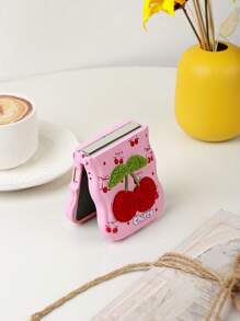 1pc 3D Embroidered Cherry Macaron Silicone Texture Protective Phone Case With Wave Shape, Shock-Proof, Compatible With Samsung Galaxy Z Flip3 5G, Galaxy Z Flip4 5G, Galaxy Z Flip5 5G, Galaxy Z Flip6 5G