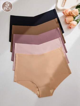 5 st/pack sömlösa hipstertrosor för kvinnor, bekväma trosor med hög midja, hudvänliga, mångsidiga färger