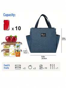 1pc, Waterproof Thermal Lunch Box Bag For Students And Office Workers - Perfect Travel Accessory And Kitchen Gadget For Healthy Meals On The Go - Navy Blue - View 7