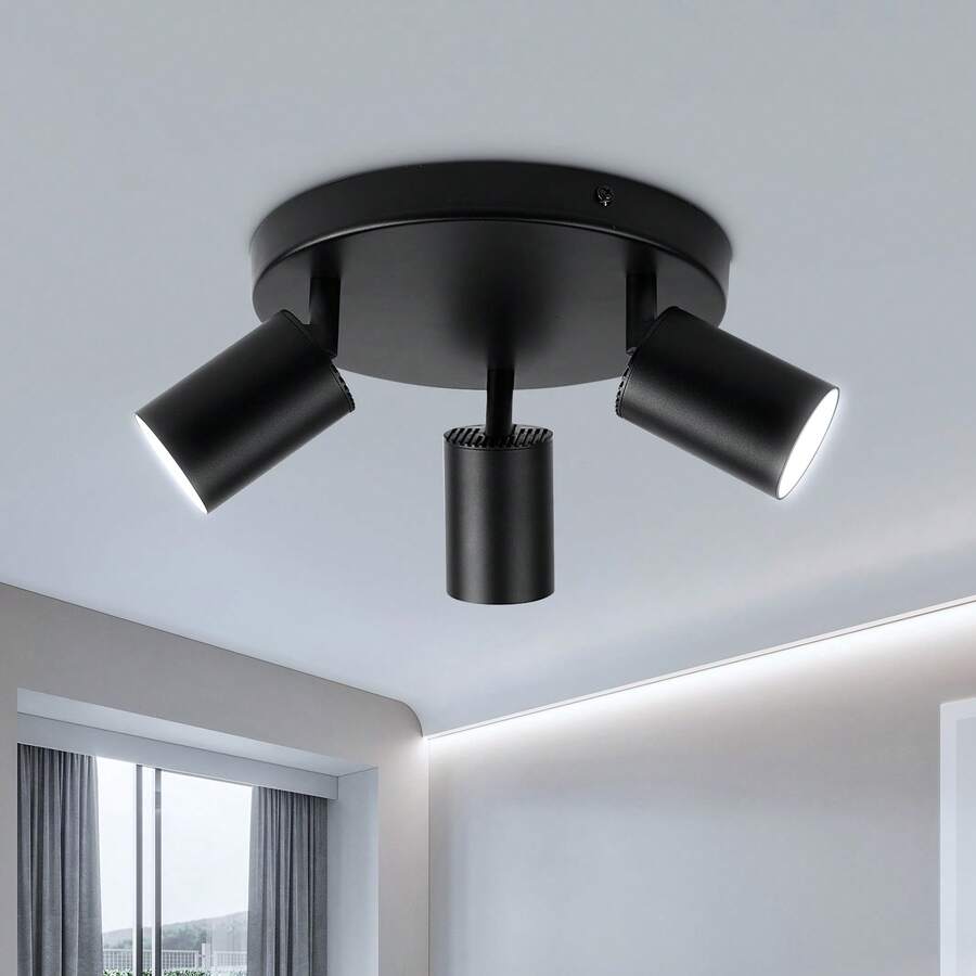 CANMEIJIA GU10嵌入式吸顶灯，LED吸顶灯具，黑色单头/双头/三头可选，室内射灯，适用于商店/书房/卧室/客厅/咖啡厅/展览馆/画廊/博物馆/走廊/门廊等场所，可根据需要选择尺寸 - GU10燈頭吸頂燈 - 查看 1