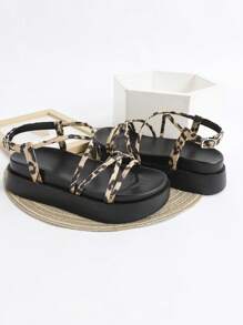 Sandalias con cuña y suela gruesa de moda para mujeres, zapatos de playa con tacón de plataforma de tacón alto, con tiras con moño, color negro