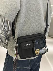 peach tree 1pc Transparent Zipper Shoulder Bag, Casual Lightweight Nylon Crossbody Sling Bag, Multifunctional Outdoor Bag, Simple And Elegant, Perfect Gift For Men, Boyfriend, Student, Father Anime School Supplies - Multicolor - View 2