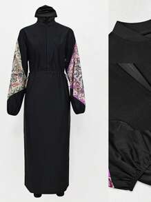 Burkini Muslim Women's Swimsuit Plain Islamic Swimsuit Printed Long Sleeved Full Set 3PCS Set Beach Wear With Hat