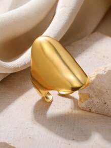 1pc Fashionable Gold Stainless Steel Elliptical Open Ring Suitable For Women's Daily Wear
