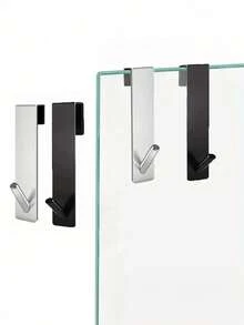 1pc Stainless Steel S-Shaped Shower Towel Bar, Suitable For Glass Door, Bathroom Robe Hook - Black - View 3