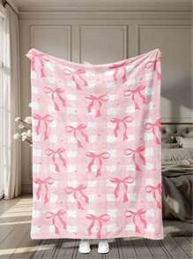 1 Stück Mädchen rosa Schleife bedruckter Flanell Schal Decke, Muttertagsgeschenk, leichte Frühling/Herbst Wurfdecke, Büro Nickerchen Decke, Klimaanlage Decke, Heimdekoration, weich & flauschige Lässig Decke, non-shedding & verblassungsresistent, verschiedene Größen erhältlich