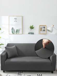 1pc Solid Color Sofa Cover,Includes A Pillow Cover Without A Core Of 42 * 42,Suitable For Living Room, Home - Dark Grey - View 2