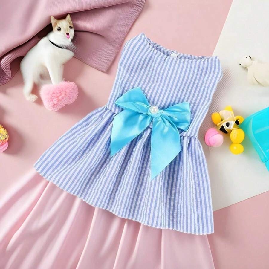 Happy Dog Theme Pet T-Shirt, Casual Spring/Summer Clothes For Poodle, Maltese, Bichon Frise, Yorkshire Terrier, Dogs & Cats, Princess Skirt - Blue - View 1