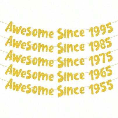 1 conjunto, cordão DIY incrível desde 1975/1985/1995/1965/1955 faixa de glitter dourado/preto - decorações para festas de aniversário e aniversário de 30/40/50/60/70 anos