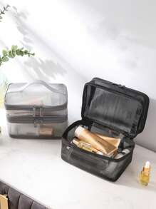 1pc Embroidery Customization Double Layer Mesh Cosmetic Bag With Zipper, Transparent Net Cosmetic Bag With Handles, Multifunctional Makeup Organizer, Lightweight And Breathable Toiletry Storage Bag, Ideal For Daily Use Or Trips,All-Purpose,Large Capacity,Versatile,Multifunction,Colorful,Cute,Adorable,Contracted,Funny,Kawaii,Y2K,Minimalist,Commuting,Business Casual,Basics,Custom,Personalized,Unique,Customized,Ideal Gifts For Him,Ideal Gifts For Her,Her,Family,Friends,Girlfriend,For Anniversaries,For Birthdays,For Holiday/ Vacation,For Outdoors/Outings/Travel/Hiking/Stadium/Sports/Climbing,For Business/Commute/Work/Office,School Supplies,Back To School,School Gift,For Office,For School,For Classroom,For Teacher Gifts,For University,For Colleague,For Dorm Rooms,For Teacher,For Boys And Girls,For Teenagers,Junior High School Students,Middle School Students,High School Senior High School Students,College Students,University Students,Freshman,Sophomore,Underclassmen