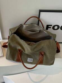 Unisex Retro Style Large Capacity Shoulder Messenger Bag - Durable Washed Canvas Casual Short-Distance Travel Handbag, Suitable For Sports, Yoga, Fitness, And Camping Storage Bag - Green - View 5