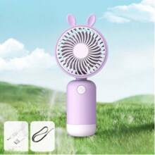 1PC draagbare cartoon USB mini-ventilator, mini oplaadbare draagbare cartoon konijnenorenventilator, kan worden gebruikt om af te koelen in de zomer