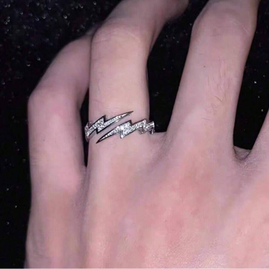 1 pieza Anillo abierto de aleación con diseño de relámpago, anillo de dedo exquisito para hombres, joyería versátil - Moda - Ver 1