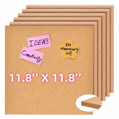 6/10片装软木板，12x12英寸方形软木板，沙棕色杯垫软木板，适用于家庭、办公室、学校公告栏、墙面装饰和DIY工艺品，1毫米厚，可用作钉板、愿景板