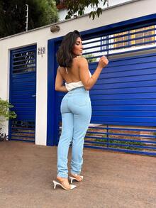 Mon Jeans Pants Without Lycra For Women - Light Wash - View 5