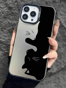 1pc Minimalist Black & White Cat Pattern Matte Tactile Soft Touch Independent Button + Camera Hole + Matte Anti-Slip Anti-Drop IMD Phone Case Compatible With Apple & Phones