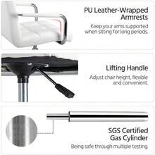 Adjustable Home Office Chair Leather Computer Desk Chair Mid Back Task Chair With Arms And Wheels For Study Or Work White - White - View 6