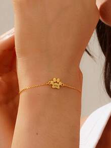 1pc Personalized Dog Paw Print Bracelet, Engraved With 1-3 Pet Names, Pet Memorial Gift For Dog/Cat Lovers, Available In Gold And Rose Gold, Fashionable, Vintage, Unisex, Casual, Customized, Unique, Ideal Gift For Her, Mother's Day, Birthday, Graduation, Father's Day, New Year