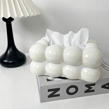 全新简约PP材质大容量纸巾盒，弹簧设计，方便抽纸，奢华纯色防水防污纸巾盒，球形塑料纸巾收纳盒，适用于家居装饰，适用于卧室、客厅、汽车、厨房配件 - 白色 - 查看 4