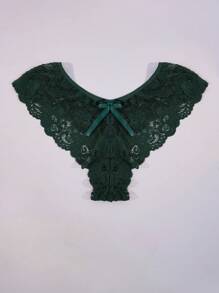 Set de 2 piezas (Ropa, Estampado) Vestido de encaje verde con volantes y escote en V talla grande tamaño y conjunto de lencería sexy con tanga para mujeres en Navidad