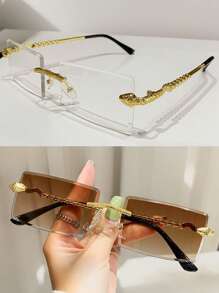 1pc Men's Metal Frame Frameless Rectangular Noble Abstinence Sexy Popular Anti-Blue Light Non-Prescription Glasses, Suitable For Summer Sun Protection, Beach, Vacation, Driving, Party, Eyeglasses In A Variety Of Colors To Choose From (Black Glasses, Transparent Glasses, Blue Glasses, Green Glasses, Pink Glasses, Brown Glasses)