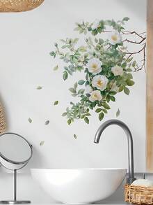 1 pieza Calcomanía para tapa de inodoro con diseño de flor y hoja verde, calcomanía floral modernista para inodoro - PVC impermeable, adhesivo para decoración de baño, decoración de pared, decoración del hogar, decoración de dormitorio (30cm x 45cm) para arte de pared del baño, decoración del hogar, decoración de la sala de estar, artículos de decoración de primavera para refrescar su hogar, para el Día de la Madre y los adhesivos decorativos del baño, regalos conmemorativos de graduación y cumpleaños