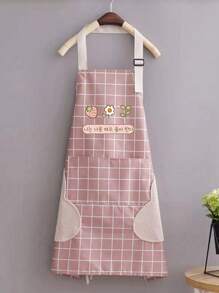 1 pieza Delantal con bolsillo grande, delantal largo de cocina, ropa de trabajo para limpieza del hogar, accesorios para hornear, suave, ajustable al cuello, fácil de limpiar, resistente a manchas, a prueba de agua y aceite; apto para uso en el hogar y al aire libre