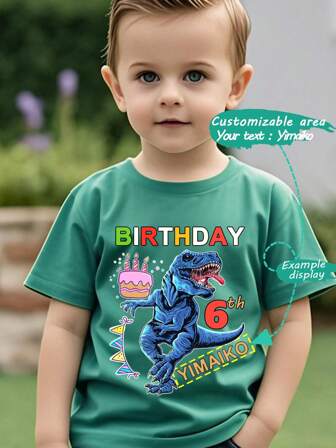 Pastel de cumpleaños personalizado con tema de dinosaurio para 1er, 2do, 3er, 4to, 5to, 6to, 7mo u 8vo cumpleaños, con nombre personalizado, fiesta de cumpleaños feliz, camiseta gráfica popular, camiseta casual deportiva para niños,