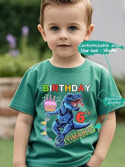 1st 2nd 3rd 4th 5th 6th 7th 8th Birthday Dinosaur Themed Customized Birthday Cake, Personalized Name, Happy Birthday Party, Popular Graphic Tee, Boys Sports Casual T-Shirt, Fast Shipping